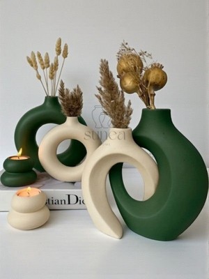 Sunea Dekoratif Sevgili Sarmaşık Vazo Set, Halka Vazo Tealight Mumluklu Set, Dekoratif Obje & Biblo Set