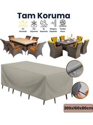 Dokaca Gri 200X160X80 Dış Mekan Mobilya Koruma Örtüsü Bahçe Mobilya Örtüsü Su ve Toz Geçirmez
