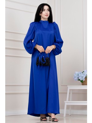 Sevitli Beli Bağcıklı Balon Kol Abiye-Saks