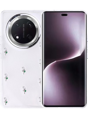 Kip GSM Honor Magic 7 Lite Kılıf Kamera Koruyucu Simli Lale Desenli Kabartmalı Şeffaf Slikon Kapak