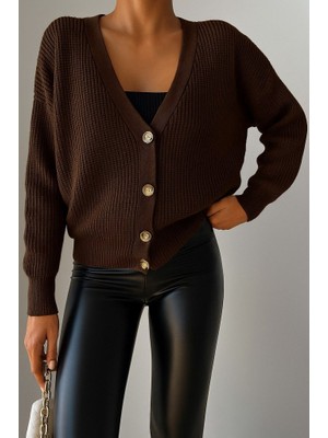 Mustafa Kemal Boztekin Kadın Uzun Kollu Düğme Detay Triko Hırka