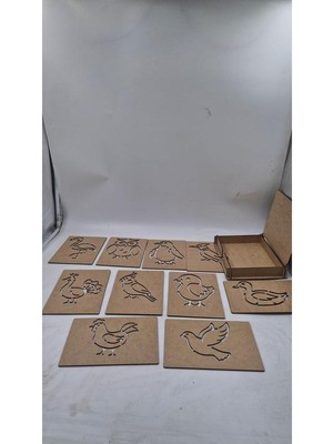 Ahşap Montessori Kuşlar Çizim Seti Kutulu 10 Adet