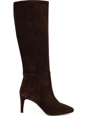 Derimod Kadın Süet Deri Çizme Kahverengi İnce Topuklu Günlük Kullanım İçin Şık