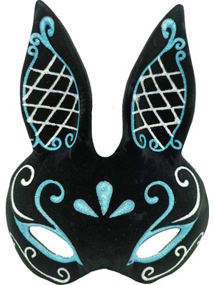 Siyah Renk Beyaz Simli Siyah Süet Kaplama Tavşan Maskesi 18X16 cm