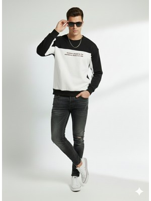 Ribana Classic Erkek Bisiklet Yaka Çift Iplikli Baskılı Içi Pamuklu Sweatshirt