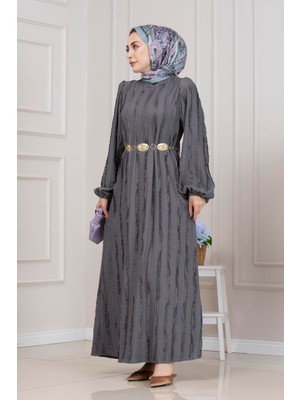 Sevitli Fırfır Detaylı Rüya Elbise-Gri