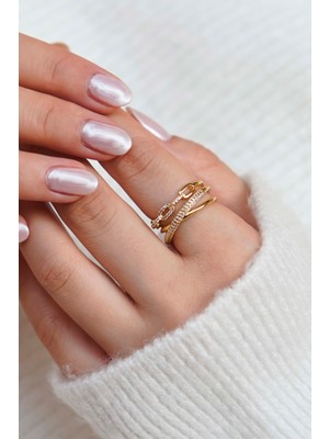 Trend Collection Altın Renk Taşlı Işıltılı Vip Ayarlanabilir Kadın Yüzük