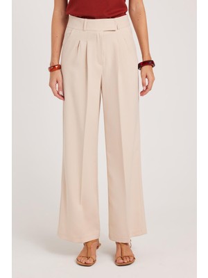 Tudors Kadın Regular Fit Klasik Kesim Cırt Kapamalı Palazzo Bej Pantolon