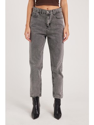 Tudors Kadın Slim Fit Dar Kesim Pamuklu Dar Paça Antrasit Jean Pantolon