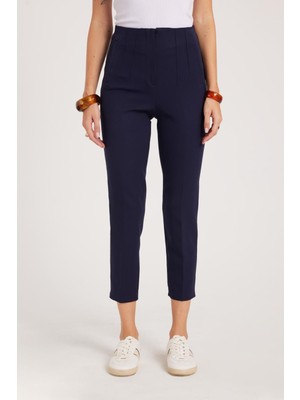 Tudors Kadın Relax Fit Rahat Kesim Yüksel Bel Dar Paça Lacivert Pantolon