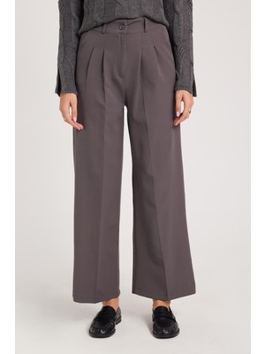 Tudors Kadın Regular Fit Klasik Kesim Yüksel Bel Geniş Paça Antrasit Pantolon