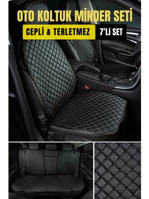 Ergonomik,ortopedik,suni Deri Kapitoneli Lüks Ototurco Oto Koltuk Kılıfı-Minderi (7li Tam Set)Siyah