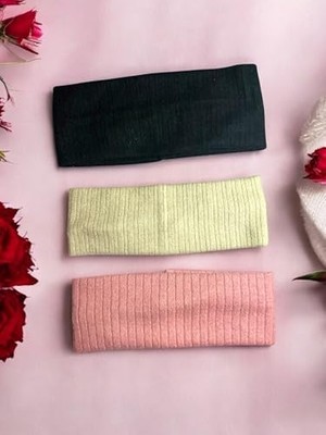 Storemax Kalın Saç Bandı Set, Triko Saç Bandı, 3 Adet (Siyah - Bej - Pembe Triko, 8 Cm)