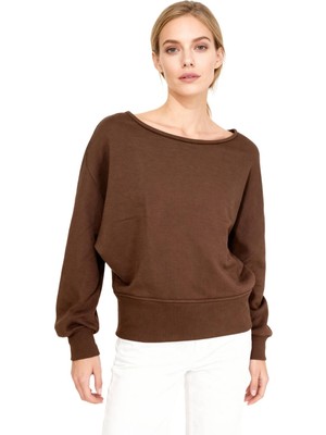 Rays Kahverengi Kayık Yaka Yarasa Kol Büzgülü Bluz 8316A