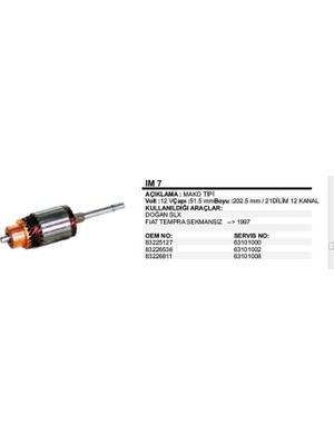 Universal Kollektör 12V Fıat Slx <-97 Tempra Sekmansız (Mm7) Mako Tip