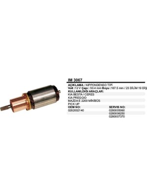 Universal Kollektör 12V 19 Diş Kıa Besta/ceres-Mazda E2200 Nıppondenso Tip