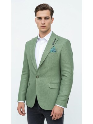 Plus Scorpion Erkek Dokulu Kumaş Slim Fit Blazer Ceket – Şık Modern Kesim Tek Düğmeli