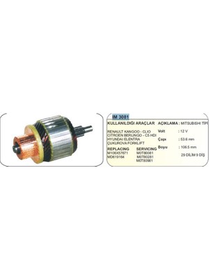 Universal Kollektör 12V 9 Diş Renault Clıo-Kango-Cıtr-Berlıngo-C5 Hdı -Hyundaı Elantra Dizel Mıtsubıshı Tip