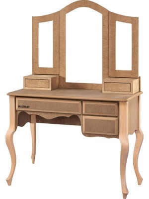 Masifart Mauriti 3 Çekmeceli Lükens Makyaj Masası Cilasız Ham