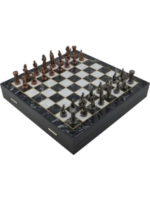 Storemax Orta Boy Metal Ingiliz Satranç Takımı ve Mermer Desenli Sandıklı Mdf Tahtası (36X36X6 Cm.)