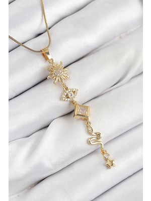 316L Çelik Zirkon Taşlı Güneş ve Ay Enerji Renk Kadın Kolye