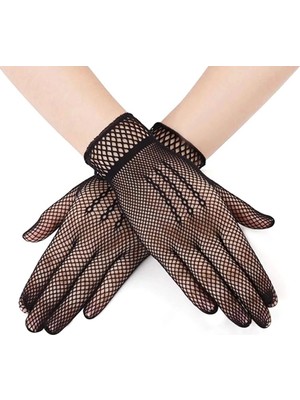 Siyah Renk Likralı File Eldiven Parmaklı Örgü Eldiven Yetişkin Boy