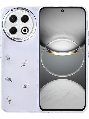 Kip GSM Tecno Spark 30 Pro Kılıf Kamera Koruyucu Simli Lale Desenli Kabartmalı Şeffaf Slikon Kapak