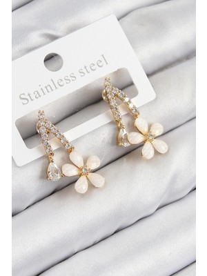 Pirinç Zirkon Taşlı Renk Kadın Küpe