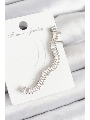 Pirinç Su Yolu Gümüş Renk Sağ Kıkırdak Küpe