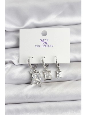 Gümüş Renk Zirkon Taşlı Kadın Küpe