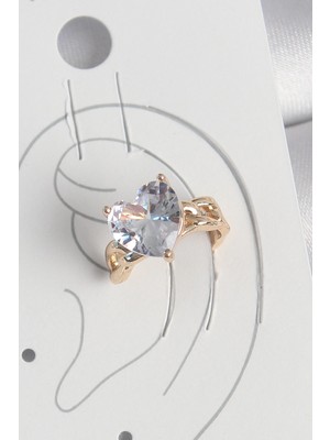 Pirinç Renk Zirkon Taşlı Kalp Kadın Kıkırdak Küpe