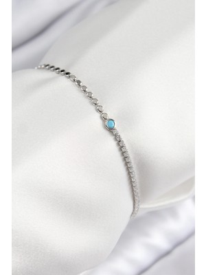 Pirinç Zirkon Taşlı Boncuk Ezme Zincir Gümüş Renk Kadın Bileklik