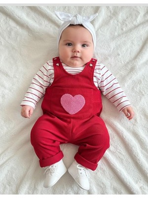 Kalp Punch Işlemeli Badili Salopet Takım -Kırmızı