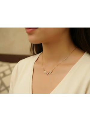 Urunia Çelik Zincir Altın Renk Kanatlı Pembe Zirkon Taşlı Kalp Kolye