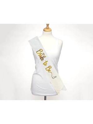 Beyaz Üzeri Altın Italik Alyanslı Bride To Be Yazılı Simli Işıltılı Kuşak Kemer 10 cm Genişlik