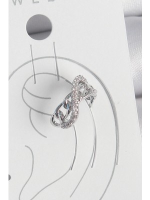 Pirinç Gümüş Renk Zirkon Taşlı Zincir Sonsuzluk Kadın Kıkırdak Küpe