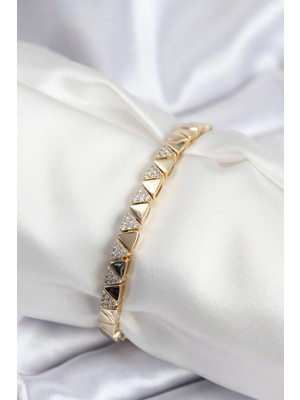 Pirinç Vip Seri Renk Sıralı Üçgen Kadın Bileklik
