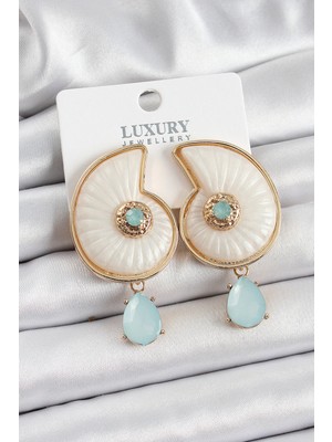 Pirinç Sedef Deniz Kabuğu Figürlü Zirkon Taşlı Renk Kadın Küpe