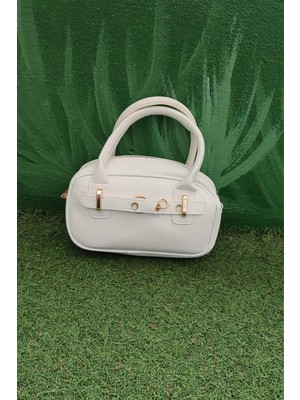 Belirtilmemiş Kadın Beyaz El / Omuz Çantası - Altın Detaylı, Küçük Boy Şık Omuz ve El Çantası Modeli