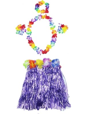 Luau Aloha Hawaii Kolye Etek Taç ve Bileklik Seti Mor