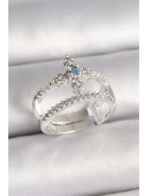 Pirinç Gümüş Renk Zirkon Taşlı Ayarlanabilir Kadın Yüzük