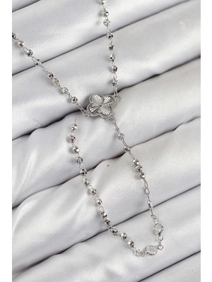 Pirinç Zirkon Taşlı Yonca Gümüş Renk Kadın Y Kolye