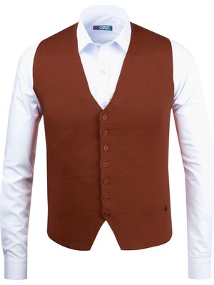 Çizgi Triko Erkek Düğmeli Spor / Regular Triko Örme Kolsuz Yelek - 4241LS