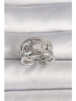 Pirinç Gümüş Renk Ayarlanabilir Zirkon Taşlı Gemici Düğüm Kadın Yüzük