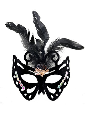 Siyah Renk Siyah Süet Kaplama Tüylü Figür Parti Maskesi 24X18 cm