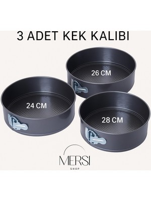 Mersi Shop 3'lü Kelepçeli Kek Kalıbı Seti | Yanmaz Yapışmaz Metal Cheesecake Pasta Pişirme Kalıbı Seti