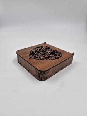 Ahşap Dekoratif Kutu 12 cm x 12 cm x 3 cm No4