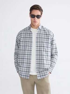 LC Waikiki Regular Fit Uzun Kollu Ekose Gabardin Erkek Gömlek  (W5)