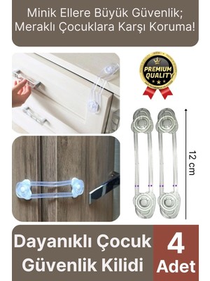 Svein Çok Amaçlı Çekmece Dolap Kapağı Koruma Aparatı Ayarlanır Çocuk Bebek Güvenlik Kilidi 4 Adet 12 cm