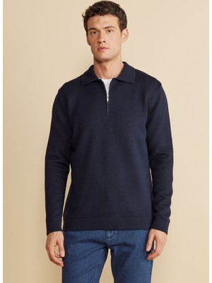Brooks Brothers Polo Yaka Standart Lacivert Erkek Kazak BBFW25MKL033